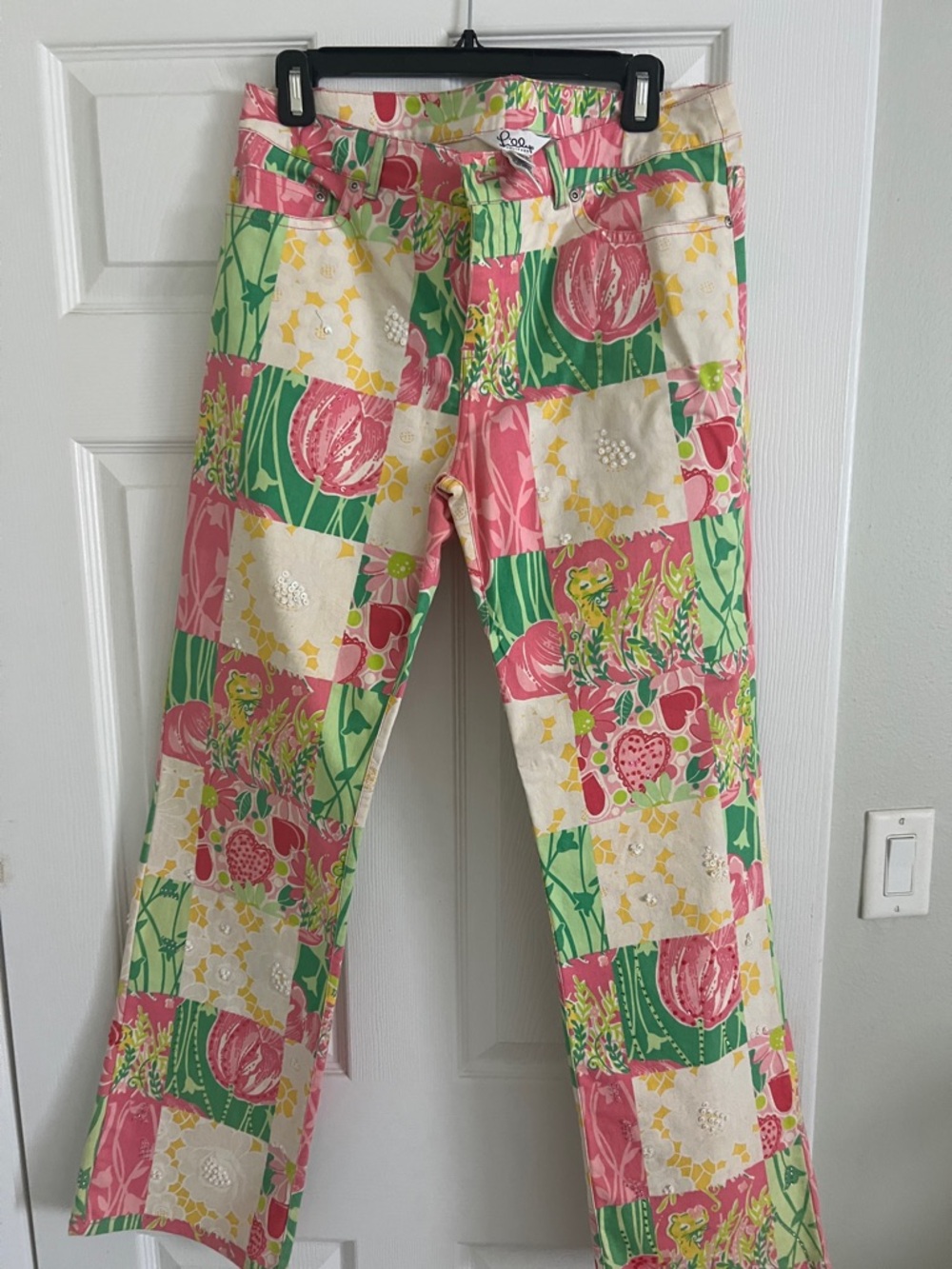 Lilly Pulitzer Pink Green Floral Patchwork Straight Leg Jeans